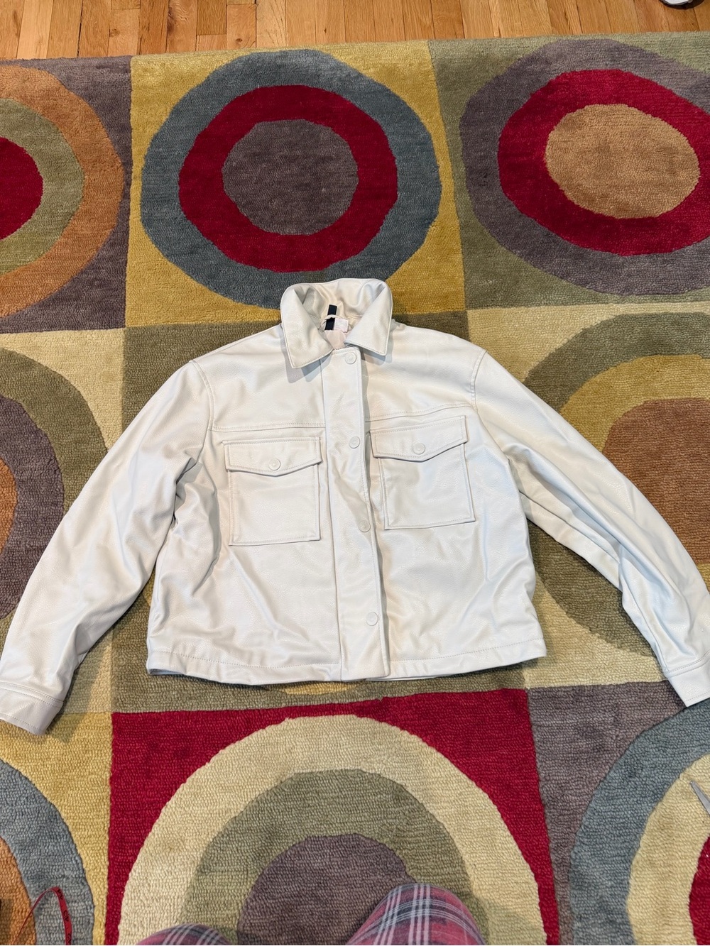 H&M Divided Faux Leather Cropped Utility Bomber Jacket Cream Colored Size Small